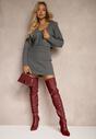 Szary Komplet Sweterkowy z Dodatkiem Wiskozy Kardigan i Sukienka na Ramiączkach Terisaes