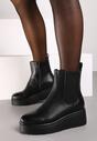 Czarne Botki Sztyblety na Koturnie z Elastyczną Gumką na Cholewce Rivariela