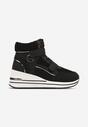 Czarne Sneakersy na Koturnie z Metalicznymi Wstawkami i Sztucznym Futerkiem Lerilanes