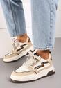 Beżowo-Brązowe Sneakersy z Przeszyciami w Panterkę i Grubą Podeszwą Berinela