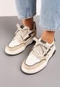 Beżowo-Brązowe Sneakersy z Przeszyciami w Panterkę i Grubą Podeszwą Berinela