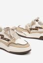 Beżowo-Brązowe Sneakersy z Przeszyciami w Panterkę i Grubą Podeszwą Berinela