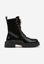 Czarne Sznurowane Botki na Platformie w Stylu Workerów z Aplikacją Kryształka Arrelae