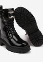Czarne Sznurowane Botki na Platformie w Stylu Workerów z Aplikacją Kryształka Arrelae