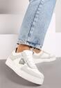 Białe Sneakersy na Platformie z Cyrkoniową Aplikacją Rexania