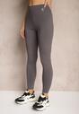 Ciemnoszare Sportowe Legginsy High Waist z Małym Ozdobnym Znaczkiem Lerilane