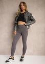Ciemnoszare Sportowe Legginsy High Waist z Małym Ozdobnym Znaczkiem Lerilane