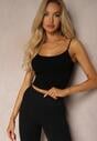 Czarny Tank Top Prążkowany z Dodatkiem Bambusowego Włókna na Ramiączkach Merilande