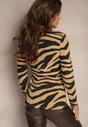 Czarno-Beżowa Bluzka z Bawełny w Animal Print Zebra z Półgolfem Irithanae