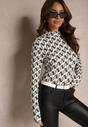 Biało-Czarna Bawełniana Bluzka Golf Longsleeve w Literowy Wzór Stelinia