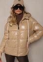 Beżowa Kurtka Pikowana Ozdobiona Połyskiem Arkolla