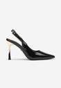 Czarne Szpilki Slingback z Metalicznym Obcasem Arrtilla