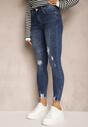 Niebieskie Jeansy Skinny z Bawełny High Waist z Przetarciami Erilisa