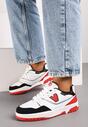 Biało-Czerwone Sneakersy Sznurowane z Aplikacją na Boku i Przeszyciami Irilian