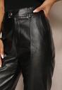 Czarne Spodnie o Kroju Slim High Waist z Imitacji Skóry Iritharia