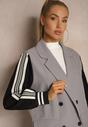 Szary Streetwearowy Komplet z Marynarką i Spodniami Wide Leg w Prążki Naorin