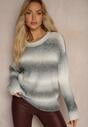 Szary Casualowy Sweter Ombre o Delikantym Splocie Ansaria