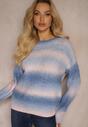 Niebieski Casualowy Sweter Ombre o Delikantym Splocie Ansaria