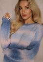 Niebieski Casualowy Sweter Ombre o Delikantym Splocie Ansaria