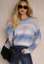 Niebieski Casualowy Sweter Ombre o Delikantym Splocie Ansaria