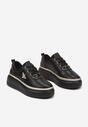 Czarne Sneakersy ze Skóry Naturalnej na Platformie Ozdobione Metaliczną Aplikacją Nerinae