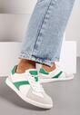 Biało-Zielone Sneakersy ze Skóry Naturalnej na Płaskiej Podeszwie z Ozdobnymi Przeszyciami Verima