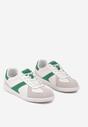 Biało-Zielone Sneakersy ze Skóry Naturalnej na Płaskiej Podeszwie z Ozdobnymi Przeszyciami Verima