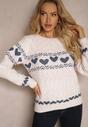Jasnoróżowy Sweter Dzianinowy w Ozdobne Serca Vivianeme