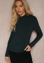 Ciemnozielona Bluzka z Wiskozy z Półgolfem Longsleeve Naolinda