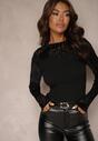 Czarna Bluzka z Welurowymi Rękawami i Siateczką przy Dekolcie Naonise
