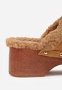 Brązowe Futerkowe Klapki Mule na Platformie Ozdobione Ćwiekami Crelina
