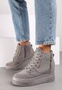 Szare Sneakersy na Koturnie z Metalicznymi Detalami i Dodatkowym Suwakiem Dailise