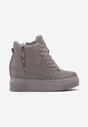 Szare Sneakersy na Koturnie z Metalicznymi Detalami i Dodatkowym Suwakiem Dailise