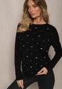 Czarny Elegancki Sweter z Delikatnymi Haftowanymi Zdobieniami z Przodu Reriala