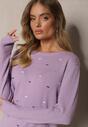 Fioletowy Elegancki Sweter z Delikatnymi Haftowanymi Zdobieniami z Przodu Reriala