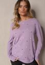 Fioletowy Elegancki Sweter z Delikatnymi Haftowanymi Zdobieniami z Przodu Reriala