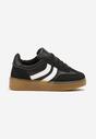 Czarne Buty Sportowe Sneakersy na Płaskiej Podeszwie Ozdobione Paskami Cretara
