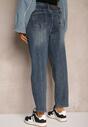 Niebieskie Jeansy z Dodatkiem Bawełny Mom Fit High Waist Ozdobione Sercem Riannae