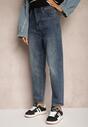 Niebieskie Jeansy z Dodatkiem Bawełny Mom Fit High Waist Ozdobione Sercem Riannae