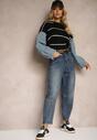 Niebieskie Jeansy z Dodatkiem Bawełny Mom Fit High Waist Ozdobione Sercem Riannae