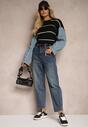 Niebieskie Jeansy z Dodatkiem Bawełny Mom Fit High Waist Ozdobione Sercem Riannae