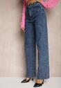 Granatowe Jeansy High Waist z Prostymi Szerokimi Nogawkami Crelisa