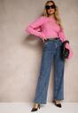 Granatowe Jeansy High Waist z Prostymi Szerokimi Nogawkami Crelisa