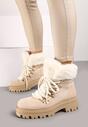 Beżowe Traperki z Futerkiem na Grubej Podeszwie Tairene