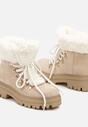 Beżowe Traperki z Futerkiem na Grubej Podeszwie Tairene