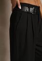 Czarne Szerokie Spodnie Garniturowe z Wiskozą High Waist Ozdobione Paskiem Elowanda