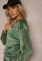Zielony Welurowy Komplet Dresowy z Cekinowym Lampasem Spodnie Wide Leg Raiyana