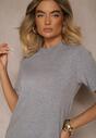 Szara T-shirtowa Sukienka z Wiskozowej Dzianiny z Ozdobnymi Guzikami Narossa
