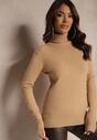 Ciemnobeżowy Golf Sweter o Dopasowanym Kroju z Kaszmirem Zairith