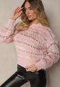 Różowy Sweter z Wiskozą o Fakturze Imitacji Piór w Paski Nerisara